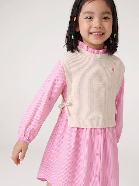 Robe-chemise fille effet 2 en 1 écru+gris chiné+marine - vertbaudet enfant 