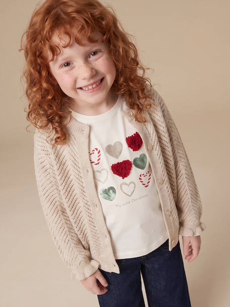 Cardigan with long sleeves for girls beige - vertbaudet enfant 