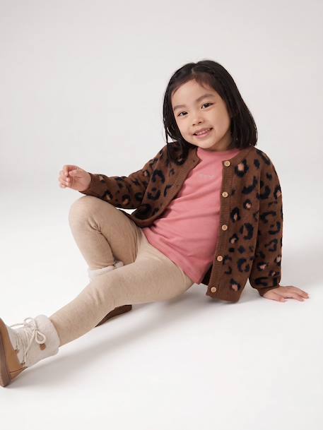Knitted Cardigan with Animal Pattern, for Girls brown+chocolate+ecru+green - vertbaudet enfant 
