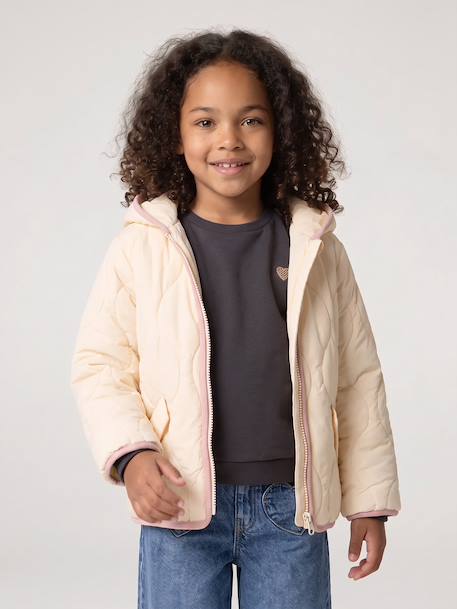 Lightweight puffer jacket for girls dusky pink+vanilla - vertbaudet enfant 
