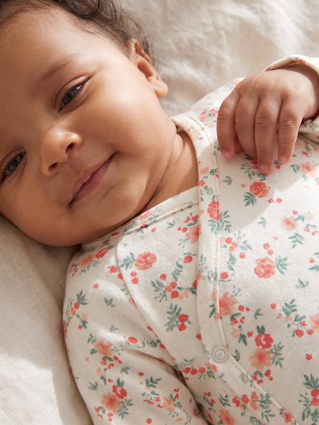Newborn long-sleeved baby vest cappuccino+ecru+sage green - vertbaudet enfant 