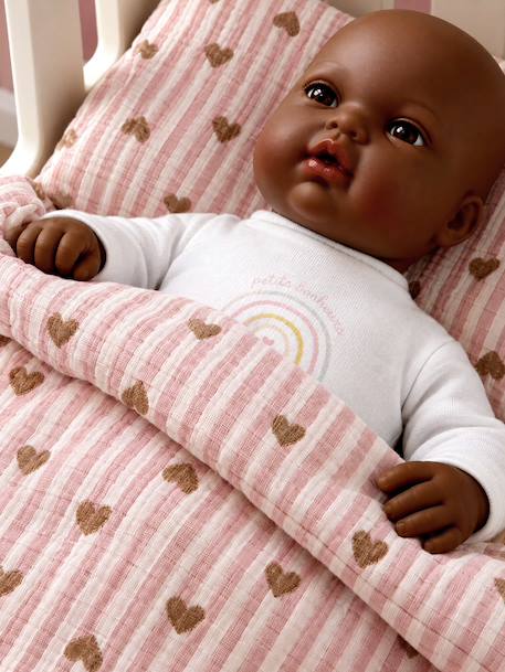 Blanket + Pillow for Dolls, in Cotton Gauze caramel+printed pink+rose+White+yellow - vertbaudet enfant 
