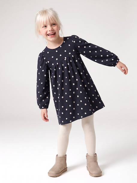 Long-sleeved dress for girls ecru+navy blue - vertbaudet enfant 