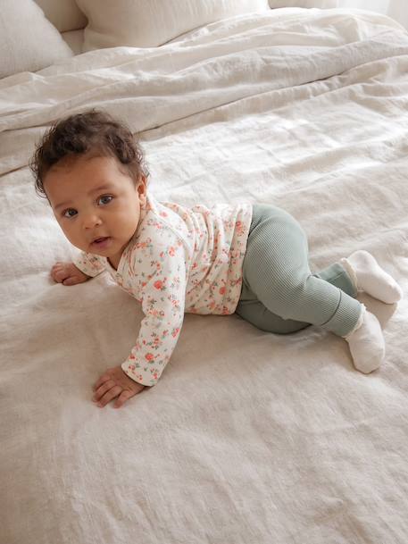 Newborn long-sleeved baby vest cappuccino+ecru+sage green - vertbaudet enfant 
