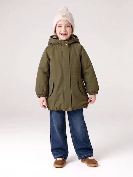 Hooded Parka with Faux Fur Lining for Girls black+camel+dark green+dusky pink+navy blue+plum - vertbaudet enfant 