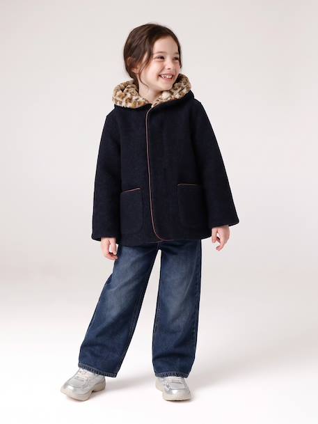 Manteau fille à capuche camel+marine - vertbaudet enfant 