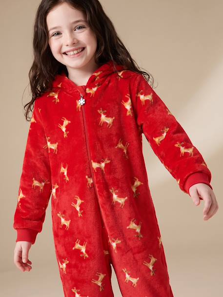 Hooded sleepsuit for girls red - vertbaudet enfant 