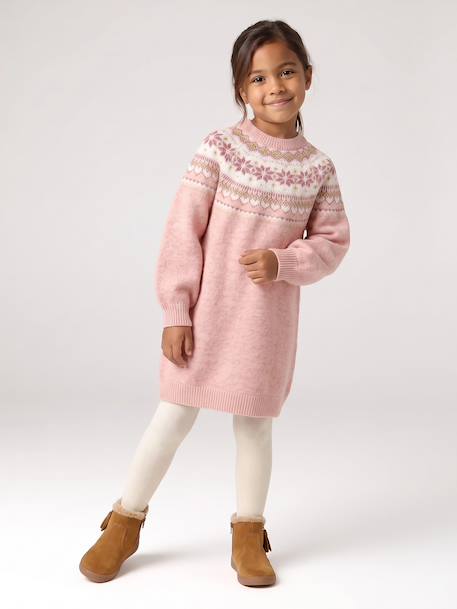 Robe fille manches longues camel+rose poudré+vert sauge - vertbaudet enfant 