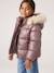 Padded Jacket with Hood & Polar Fleece Lining for Girls gold+mauve+rosy - vertbaudet enfant 