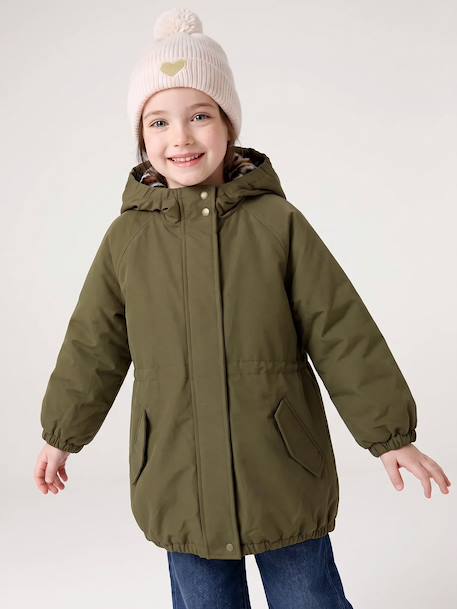 Hooded Parka with Faux Fur Lining for Girls black+camel+dark green+dusky pink+navy blue+plum - vertbaudet enfant 