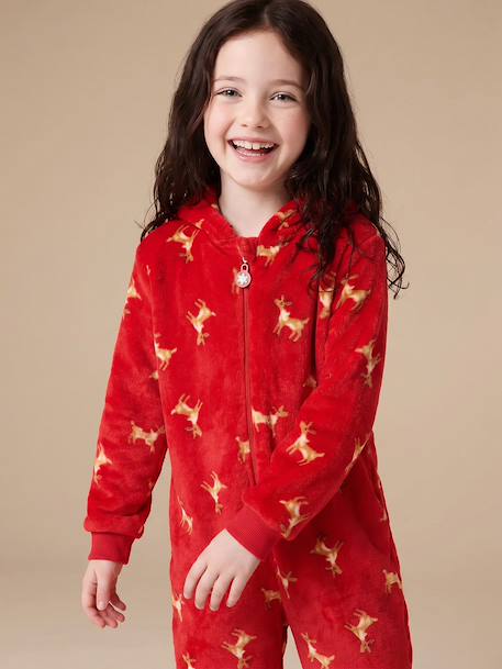 Hooded sleepsuit for girls red - vertbaudet enfant 