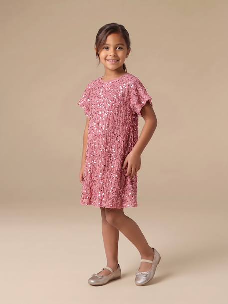 Girl's velvet and sequin dress red+rose+silver - vertbaudet enfant 