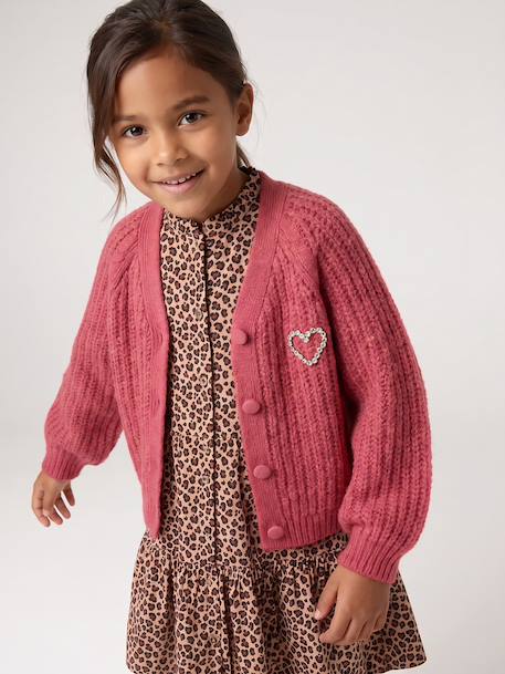 Gilet boutonné fille écru+vieux rose - vertbaudet enfant 