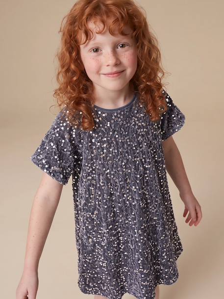 Girl's velvet and sequin dress red+rose+silver - vertbaudet enfant 