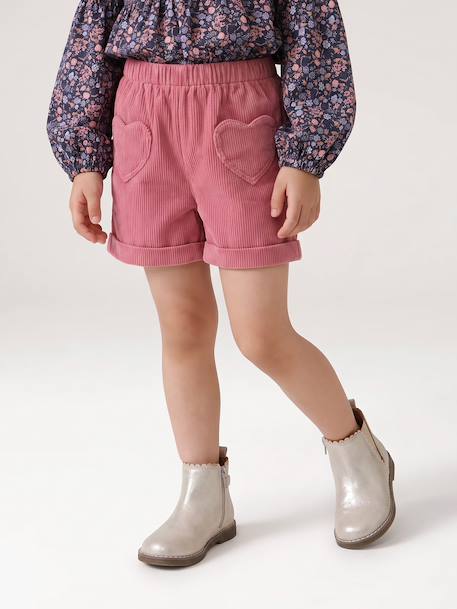 Short en velours poches coeur fille facile à enfiler kaki+marine+rose+vieux rose - vertbaudet enfant 