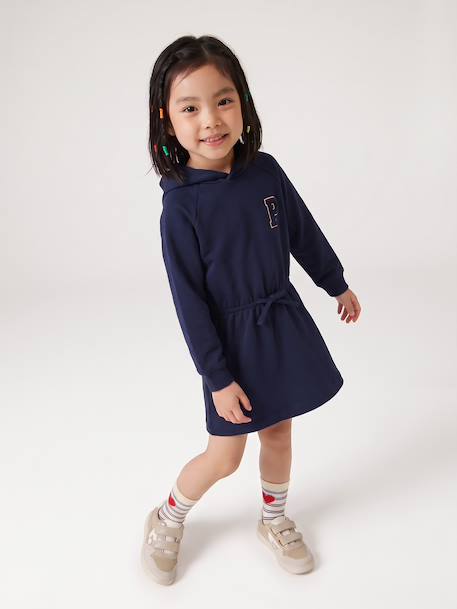 Short hooded dress for girls green+marl grey+navy blue - vertbaudet enfant 