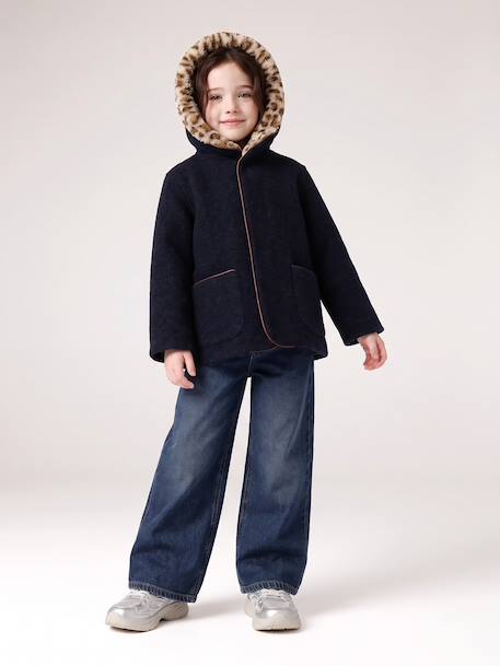 Hooded coat for girls camel+navy blue - vertbaudet enfant 