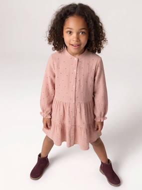 Polka Dot Dress in Cotton Gauze for Girls - vertbaudet enfant