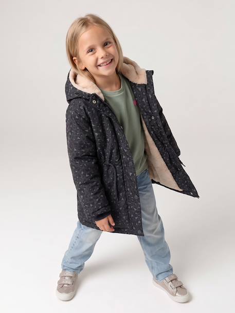 Parka fille à capuche romantique anthracite+marine+vert - vertbaudet enfant 