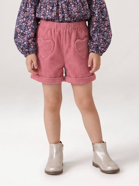 Short en velours poches coeur fille facile à enfiler kaki+marine+rose+vieux rose - vertbaudet enfant 