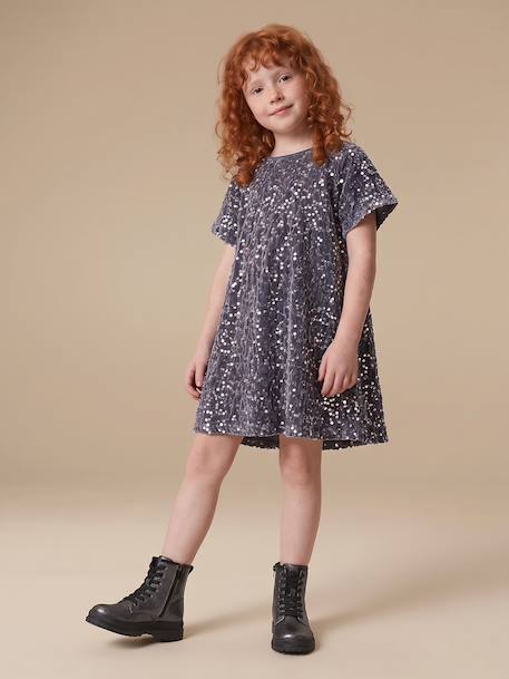 Robe fille en velours et sequins argenté+rose+rouge - vertbaudet enfant 