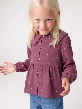 Chemise fille gaze de coton col brodé - vertbaudet enfant