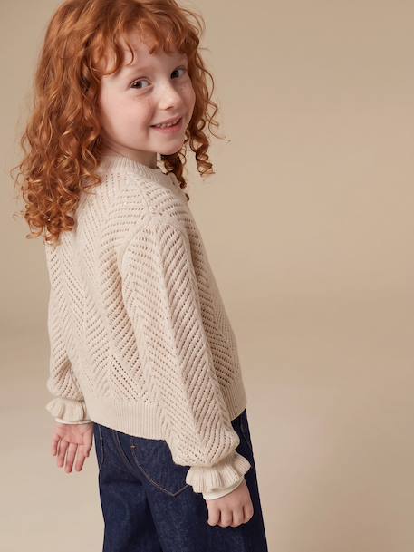 Cardigan with long sleeves for girls beige - vertbaudet enfant 