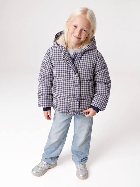 Hooded puffer jacket for girls blue+navy blue - vertbaudet enfant 