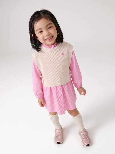 2-in-1-Effect Shirt Dress ecru+marl grey+navy blue - vertbaudet enfant 