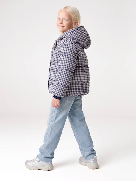 Hooded puffer jacket for girls blue+navy blue - vertbaudet enfant 