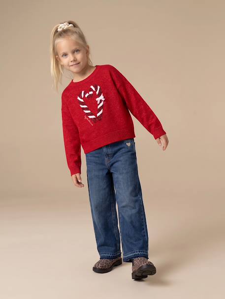 Wide-Leg Jeans, Frayed Hems, for Girls bleached denim+deep blue+grey+stone - vertbaudet enfant 
