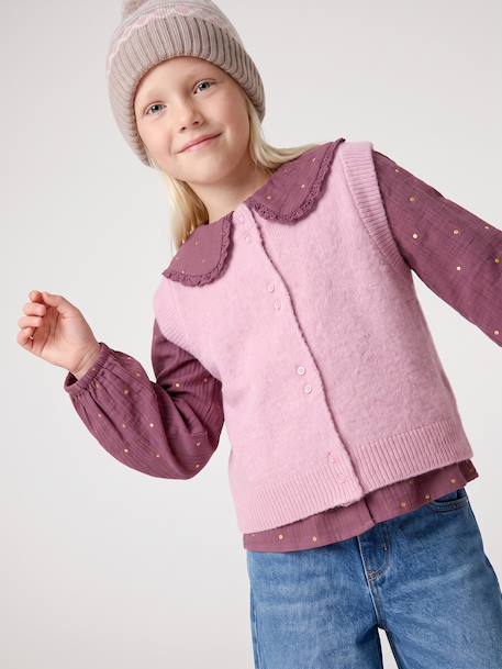 Gilet sans manches fille boutonné devant lilas+vanille - vertbaudet enfant 