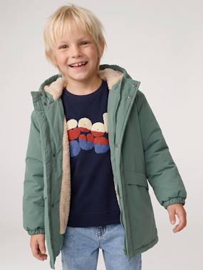 Hooded Sherpa-Lined Parka for Boys - vertbaudet enfant