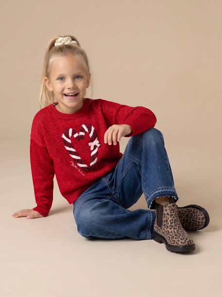 Coffret Noël fille pull jacquard et accessoire écru+rose pâle+rouge - vertbaudet enfant 