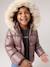 Padded Jacket with Hood & Polar Fleece Lining for Girls gold+mauve+rosy - vertbaudet enfant 