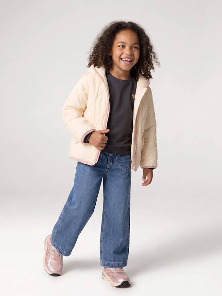 Lightweight puffer jacket for girls dusky pink+vanilla - vertbaudet enfant 