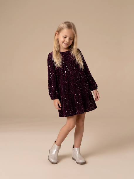 Long-sleeved sequin dress for girls plum - vertbaudet enfant 