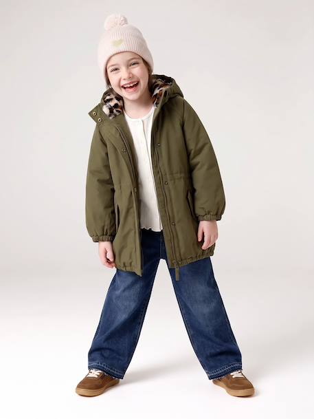Hooded Parka with Faux Fur Lining for Girls black+camel+dark green+dusky pink+navy blue+plum - vertbaudet enfant 