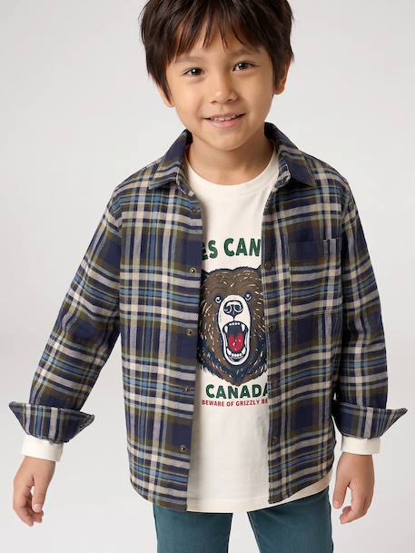 Chemise à carreaux en flanelle garçon bleu ardoise+bleu nuit+camel+carreaux marine+carreaux vert+vert anglais - vertbaudet enfant 