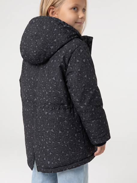 Romantic Hooded Parka for Girls anthracite+green - vertbaudet enfant 