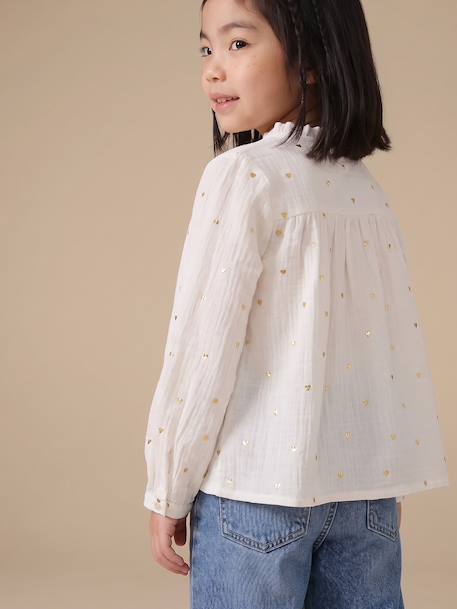 Cotton Gauze Shirt for Girls chambray blue+ecru+gold+mauve+printed white - vertbaudet enfant 