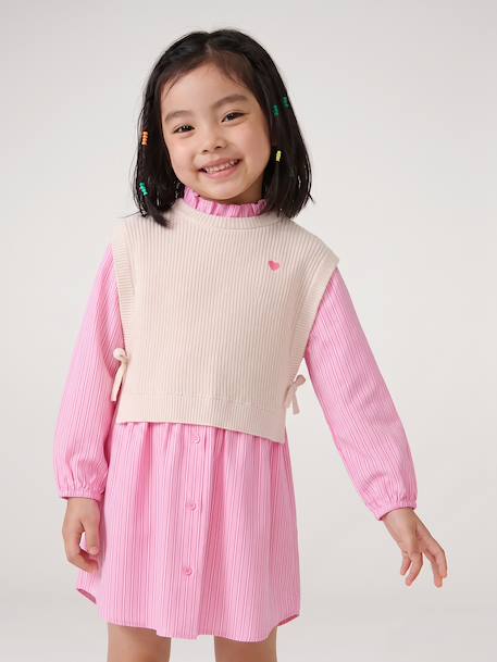 Robe-chemise fille effet 2 en 1 écru+gris chiné+marine - vertbaudet enfant 