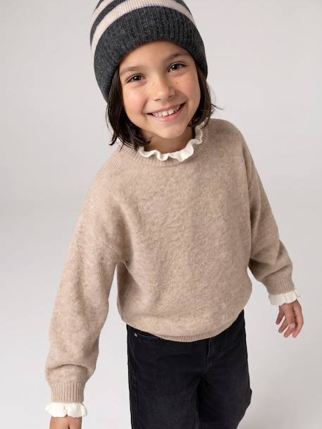 High-neck jumper for girls camel+old rose - vertbaudet enfant 