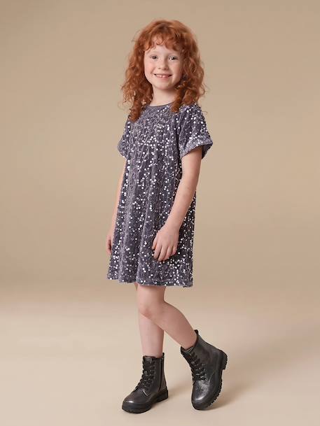 Girl's velvet and sequin dress red+rose+silver - vertbaudet enfant 