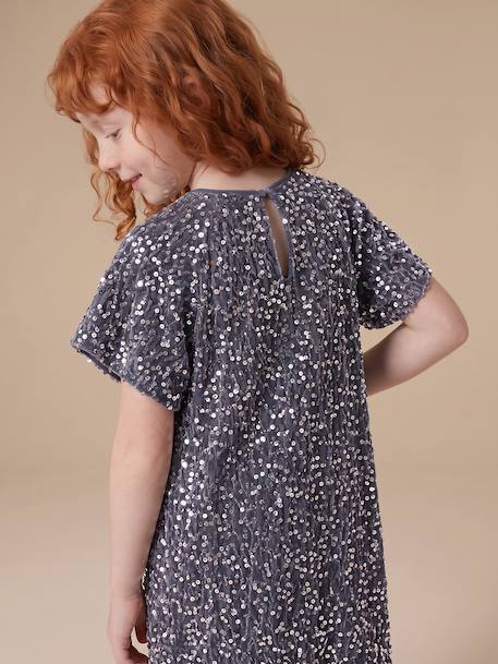 Girl's velvet and sequin dress red+rose+silver - vertbaudet enfant 