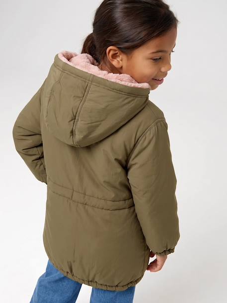 Reversible parka for girls khaki+navy blue - vertbaudet enfant 