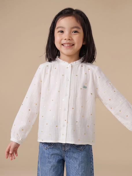 Cotton Gauze Shirt for Girls chambray blue+ecru+gold+mauve+printed white - vertbaudet enfant 