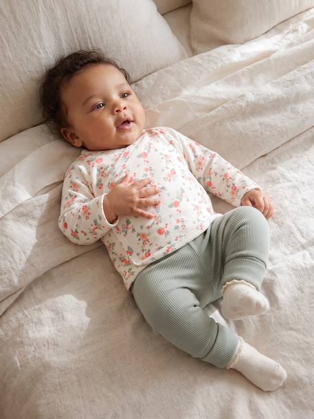 Brassière naissance manches longues cappuccino+écru+vert sauge - vertbaudet enfant 