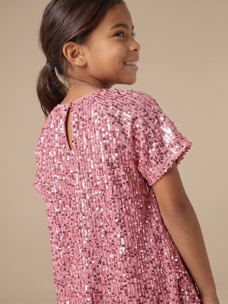 Robe fille en velours et sequins argenté+rose+rouge - vertbaudet enfant 