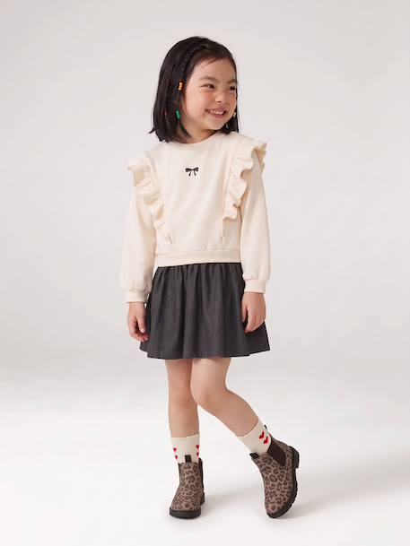Robe manches longues fille écru+marine - vertbaudet enfant 